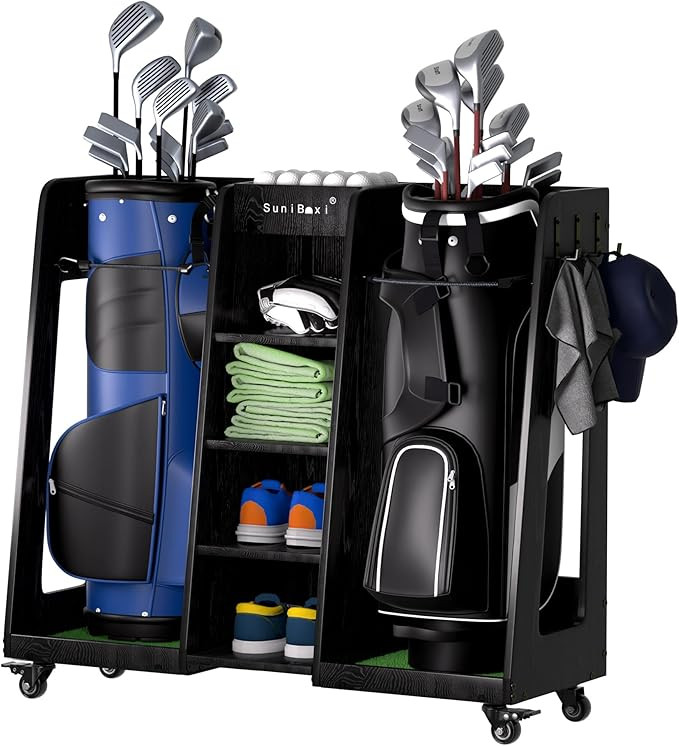 Wooden Golf Storage Organizer for Garage, Premium Golf Bag Holder Rack for Golfing Accessories, G... | Amazon (US)