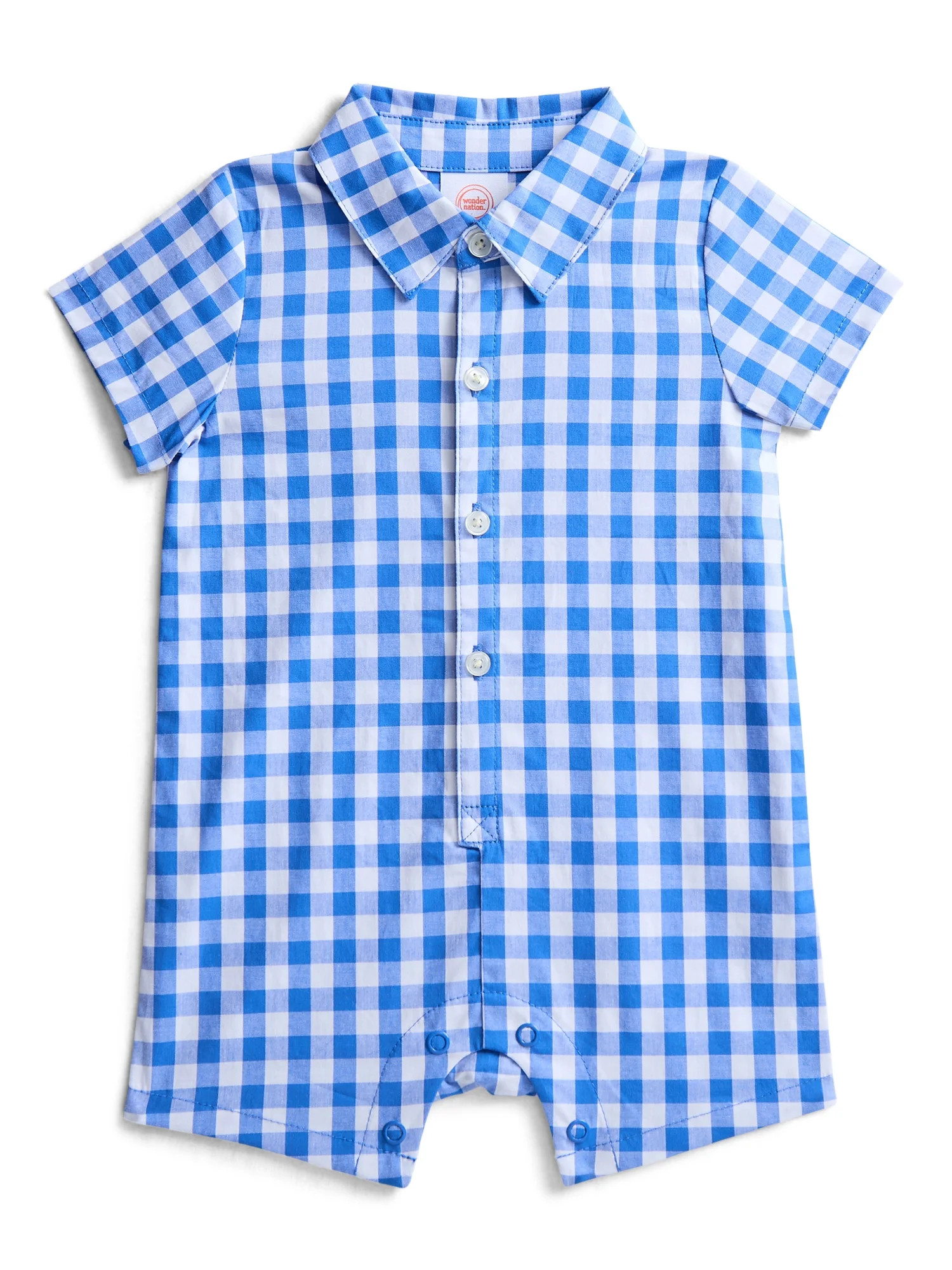 Wonder Nation Baby Boys Woven Shortie Romper with Short Sleeves, Sizes 0/3M-24M | Walmart (US)
