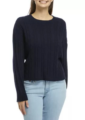 Crown & Ivy Women's Drop Shoulder Cable Knit Sweater, Navy Blue, Small | Belk