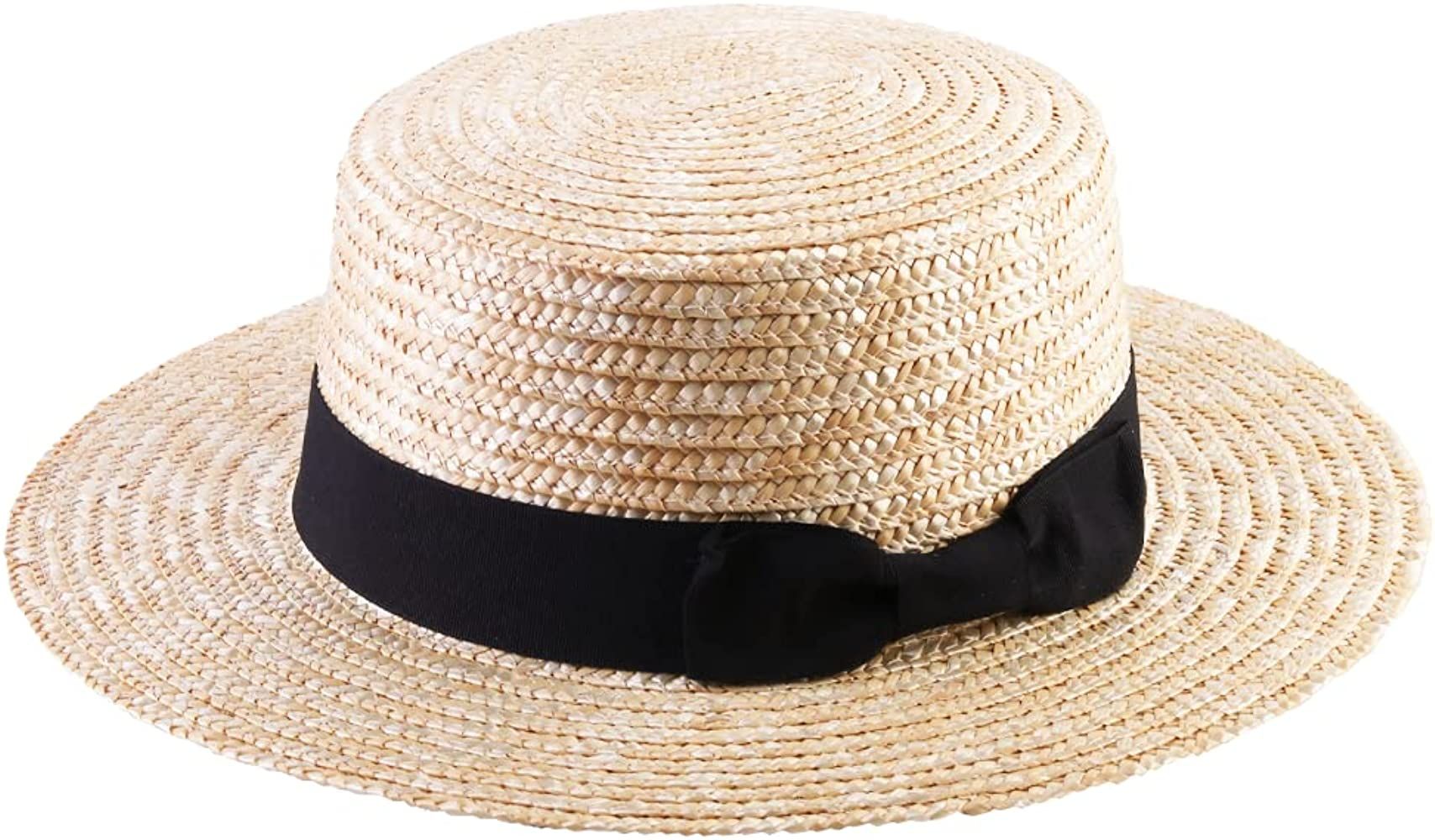 Straw Boater Hat for Men Women Amish Skimmer Hats Costume Accessories Bowknot Braid | Amazon (US)