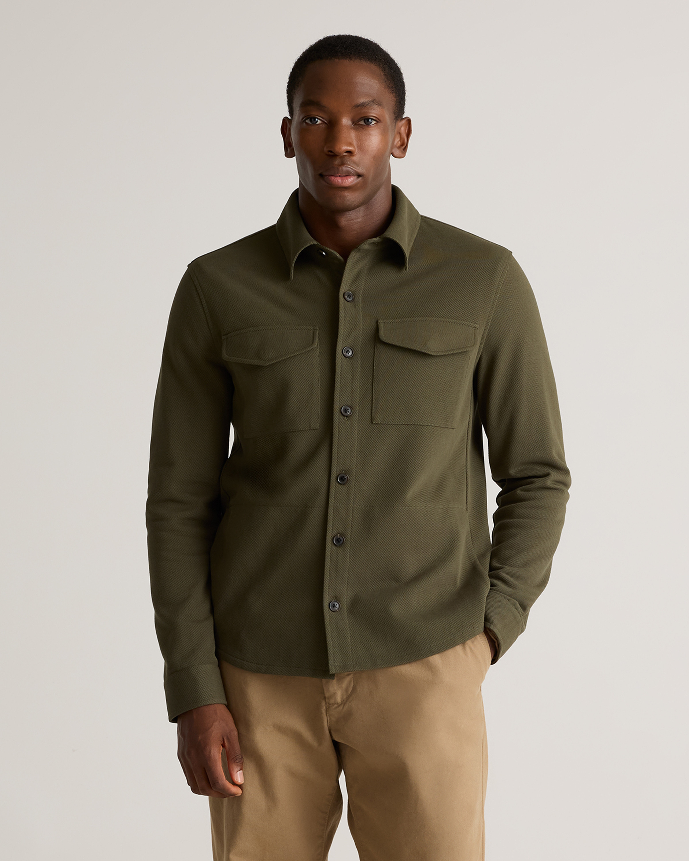 Quince | Men's Cotton Pique Knit Overshirt in Olive, Size XXL, Organic Cotton | Quince