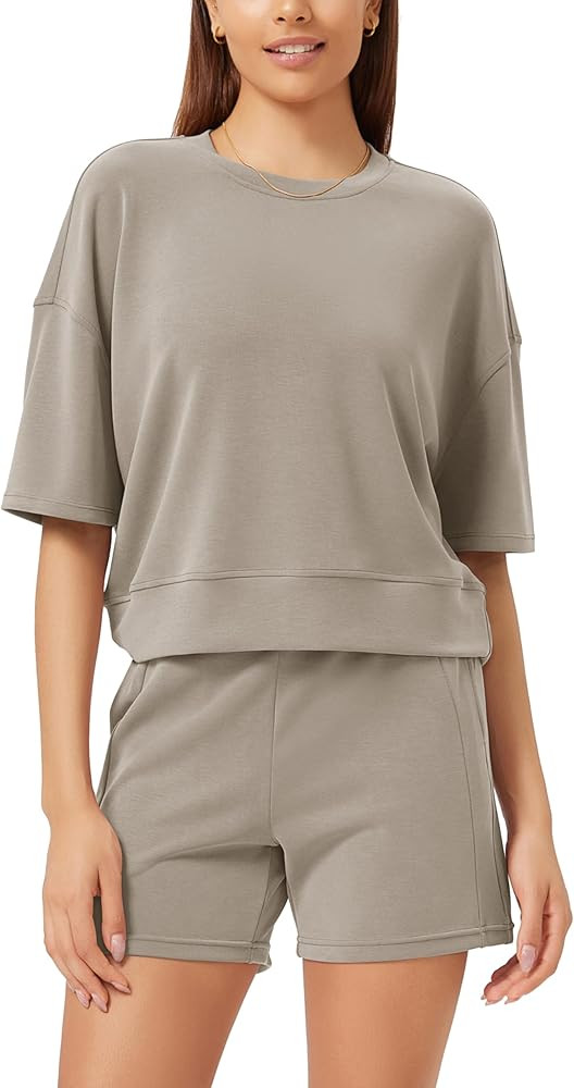 ODODOS Modal Soft Short Sleeve T-Shirts for Women Oversized Crew Neck Tee Relaxed Pullover Tops | Amazon (US)