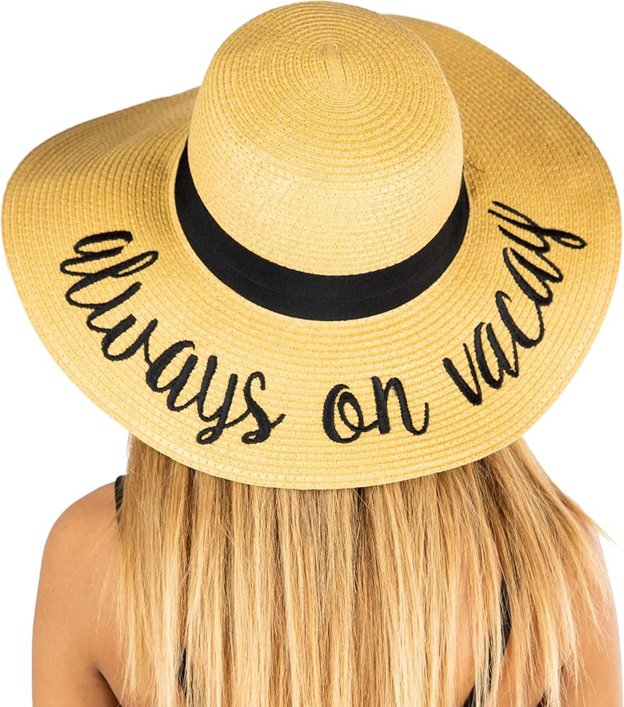 Funky Junque Women’s UPF 50 Bold Cursive Embroidered Adjustable Beach Floppy Sun Hat | Amazon (US)