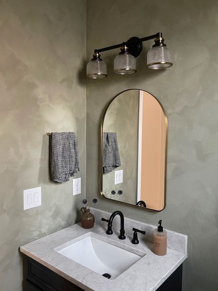 Lime paint, bathroom makeover, moody, home design, matte black, brass, amazon, arched mirror 

#LTKstyletip #LTKhome