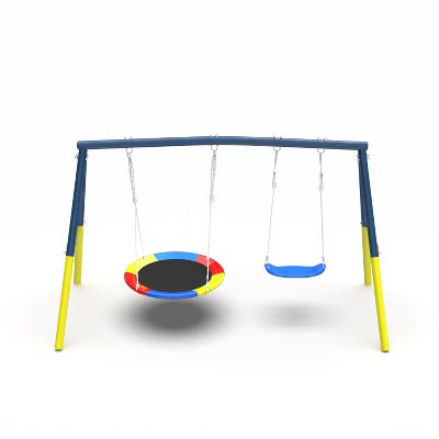 KWPZQEB 72" H Swing Set, Flying Saucer Swing Set with Heavy Duty A-Frame Metal Swing Stand, 1 Saucer Swing Seat & 1 Belt Swings Seat for Kids, 330lbs | Target