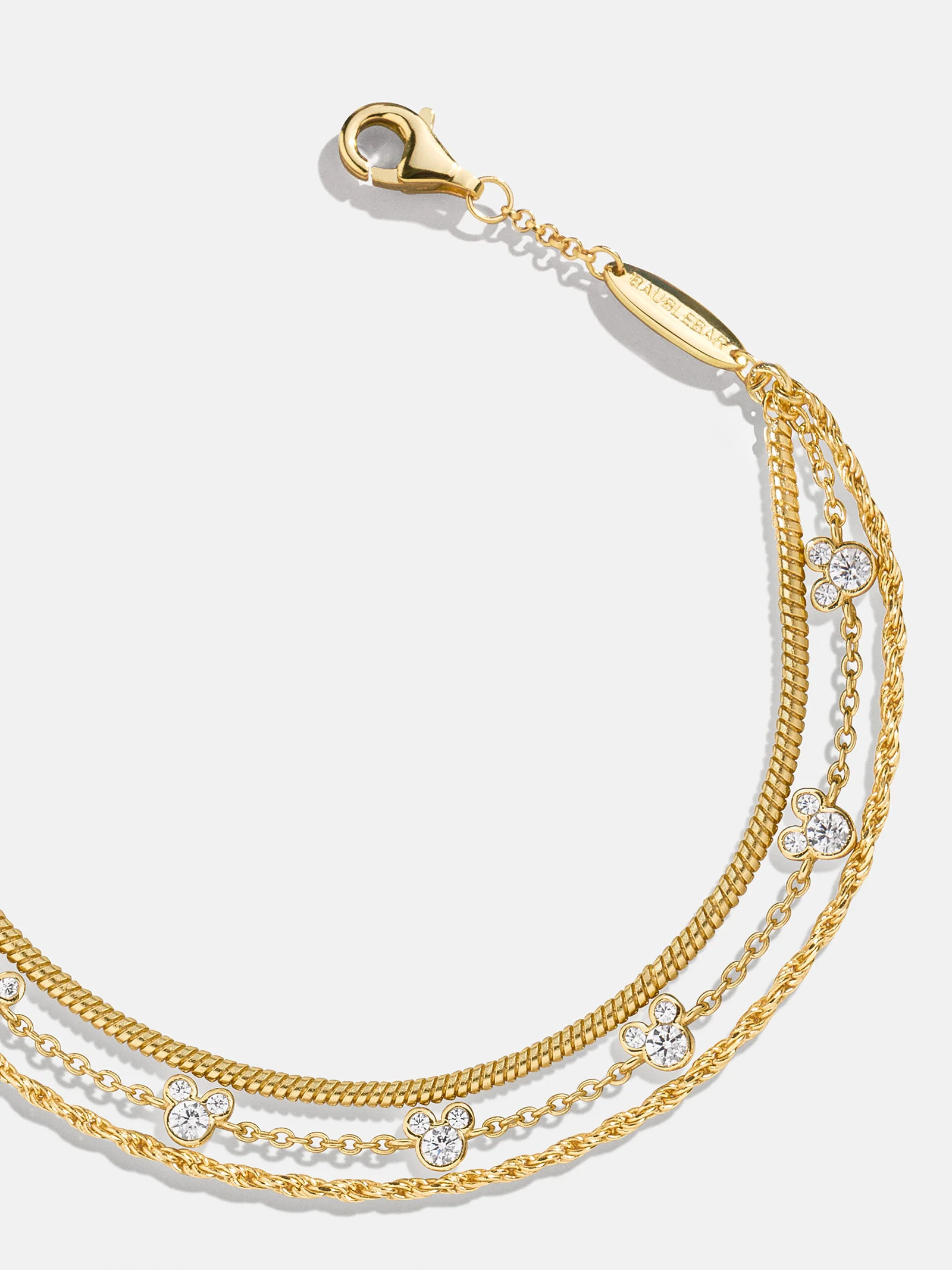 Mickey Mouse Disney 18K Gold Plated Sterling Silver Layered Bracelet - Gold/Pavé | BaubleBar