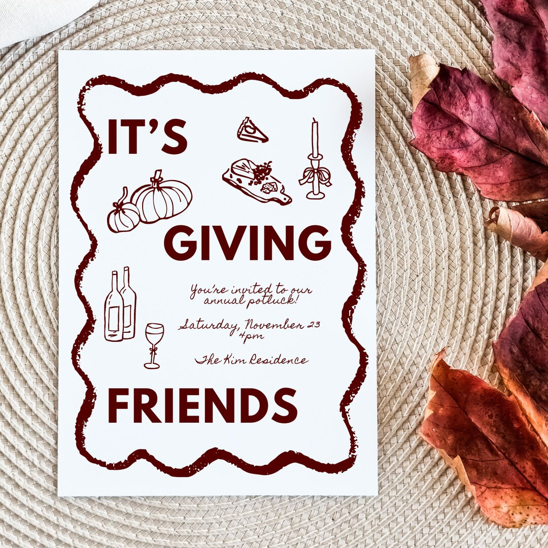 Cute Handwritten Friendsgiving Invite Hand Drawn Sketch Friendsgiving Dinner Party Invitation for... | Etsy (US)