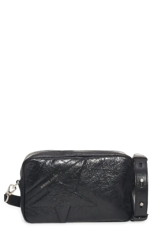 Golden Goose Star Wrinkled Leather Crossbody Camera Bag in Black/black at Nordstrom | Nordstrom