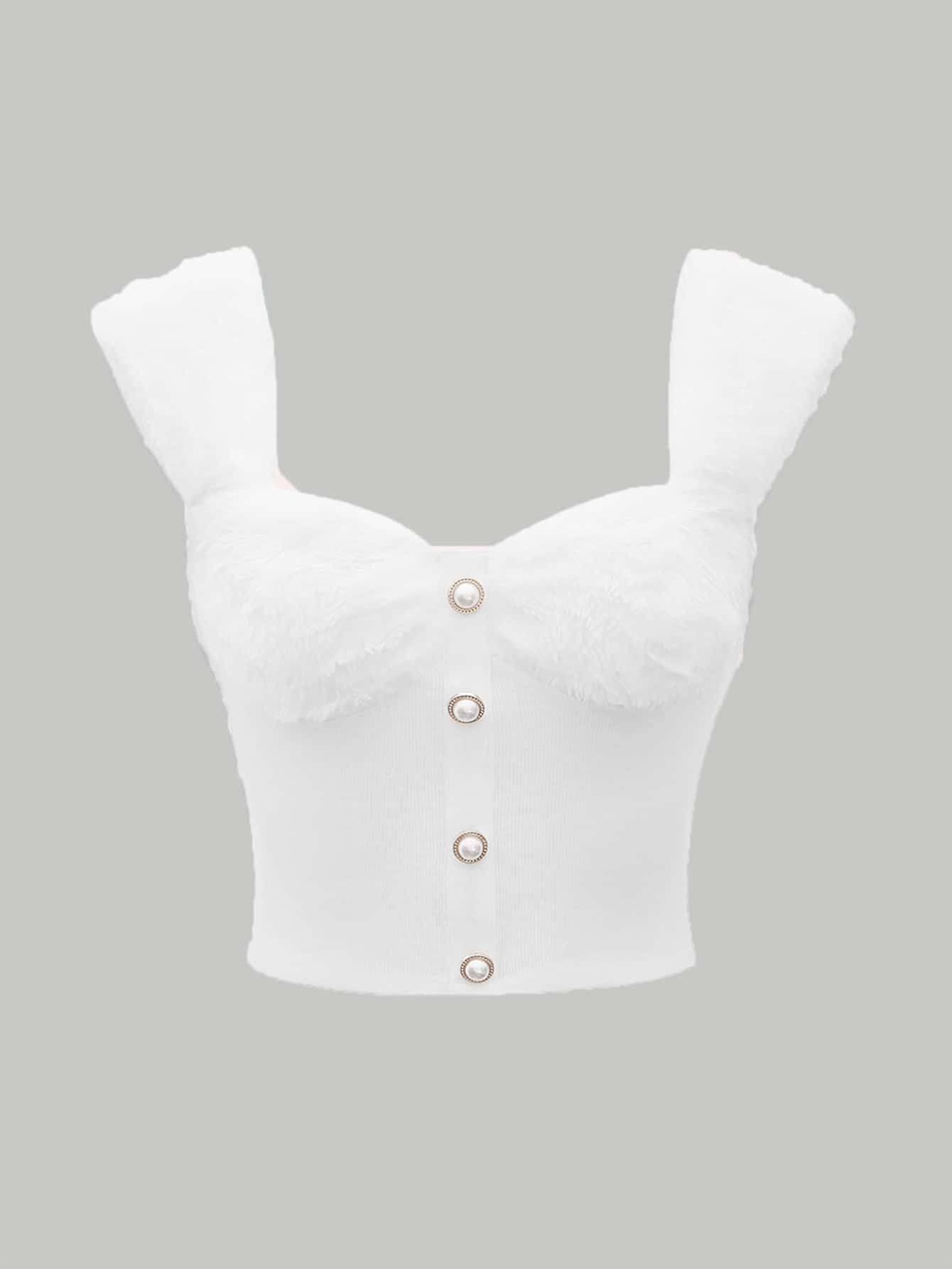 SHEIN MOD Fuzzy Panel Button Front Top | SHEIN