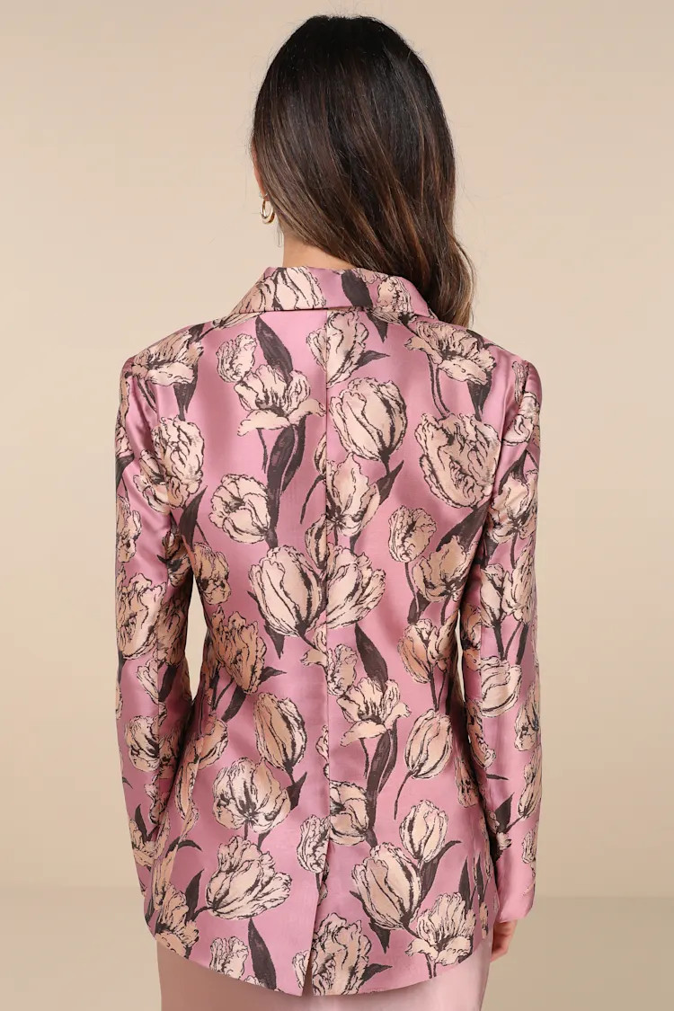 Cherished Chicness Pink Floral Jacquard Blazer | Lulus