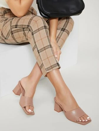 Women Single Band Chunky Mid Heeled Sandals, Elegant Plain Summer Outdoor Mule Sandals | SHEIN