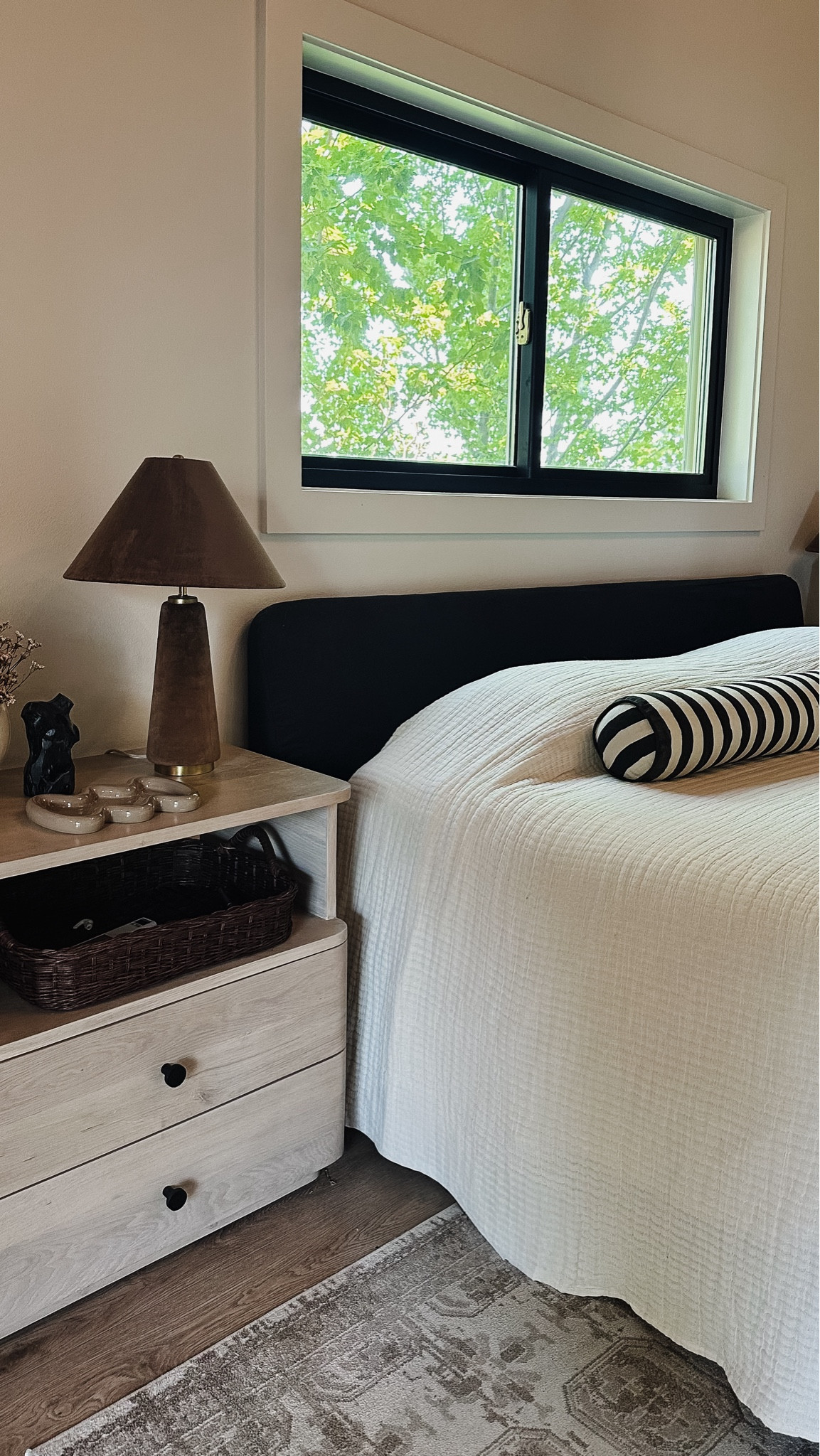 My coverlet is affordable and 30% off this week for target circle week! King plus gets you the extra long look. Rug is also on sale. Nightstands + lamps + striped lumbar are more of a splurge. CB2 Bed is no longer available but linked similar. Nightstands are very large and high quality!

#LTKSaleAlert #LTKHome #LTKSummerSales