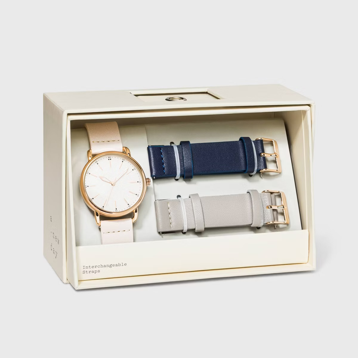 Women's Strap Watch with Changeable Straps - A New Day™ Beige/Navy/Gray | Target