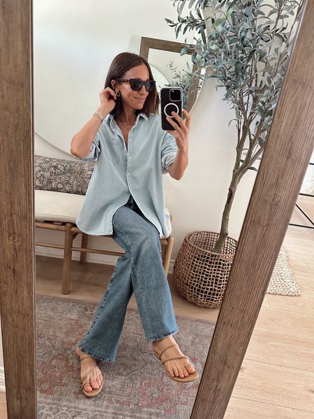 Today’s casual spring outfit from May’s capsule wardrobe 
Shirt is an oversized fit, wearing 0
I had to hem there jeans but it’s 100% worth it- run tts and the softest material 

#LTKOver40