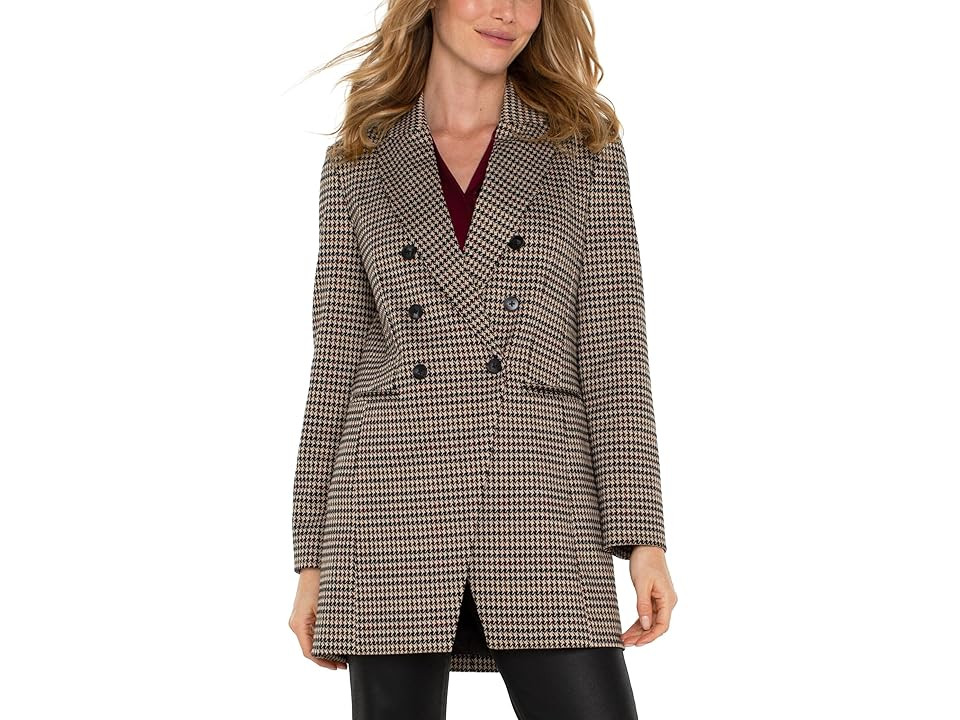 Liverpool Los Angeles Double Breasted Longline Blazer Houndstooth Knit (Black/White Houndstooth) Women's Jacket | Zappos
