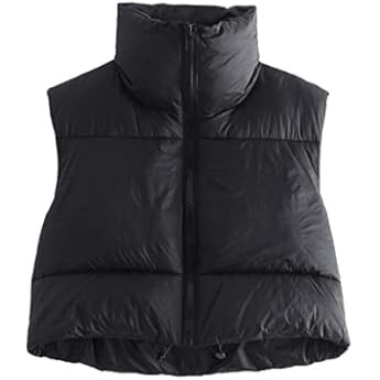 HOULENGS Women's Stand Collar Crop Puffer Vest Lightweight Sleeveless Winter Warm Outerwear Puffe... | Amazon (US)