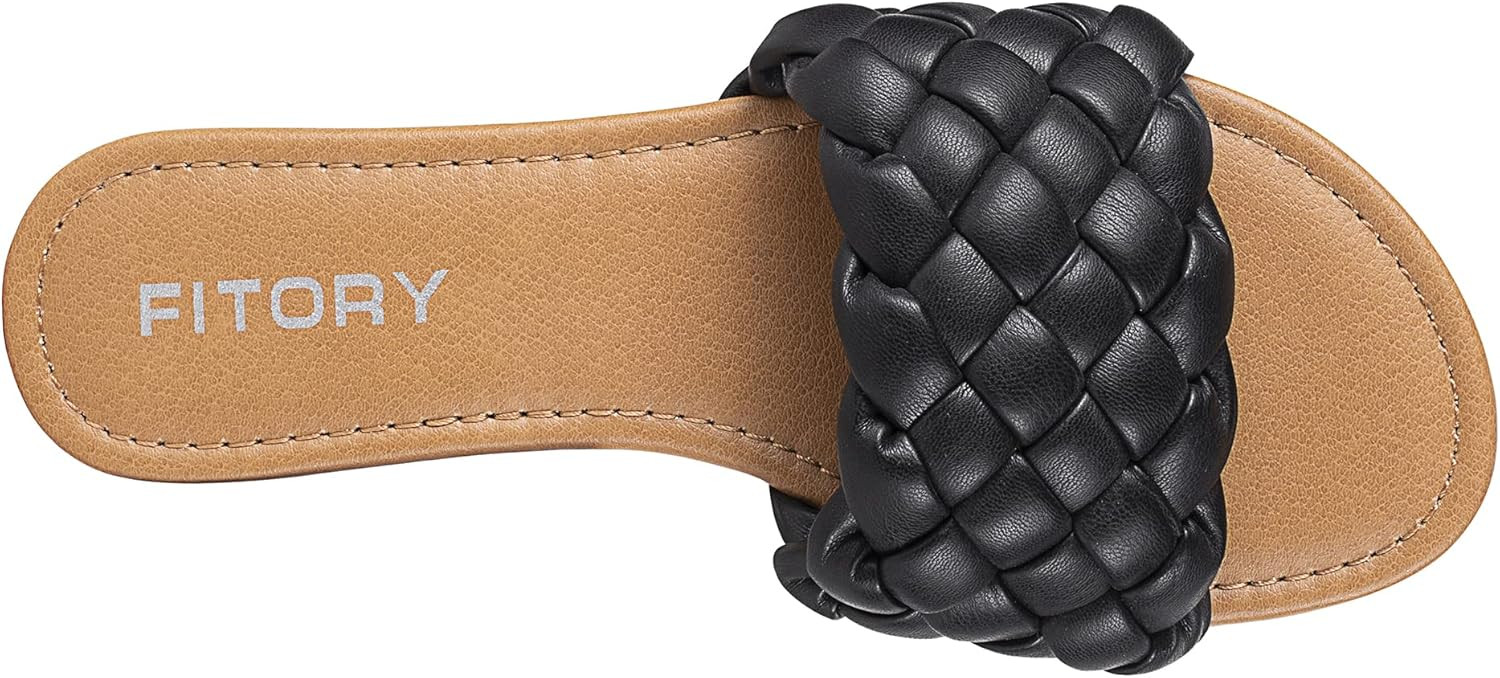 FITORY Womens Flat Sandals Fashion Round Open Toe Slip On Slides with Braided Strap Slippers for ... | Amazon (US)