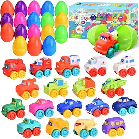 FUN LITTLE TOYS 18Pcs Prefilled Easter Eggs with Toy Cars, Easter Eggs Filled for Toddlers Kids B... | Amazon (US)