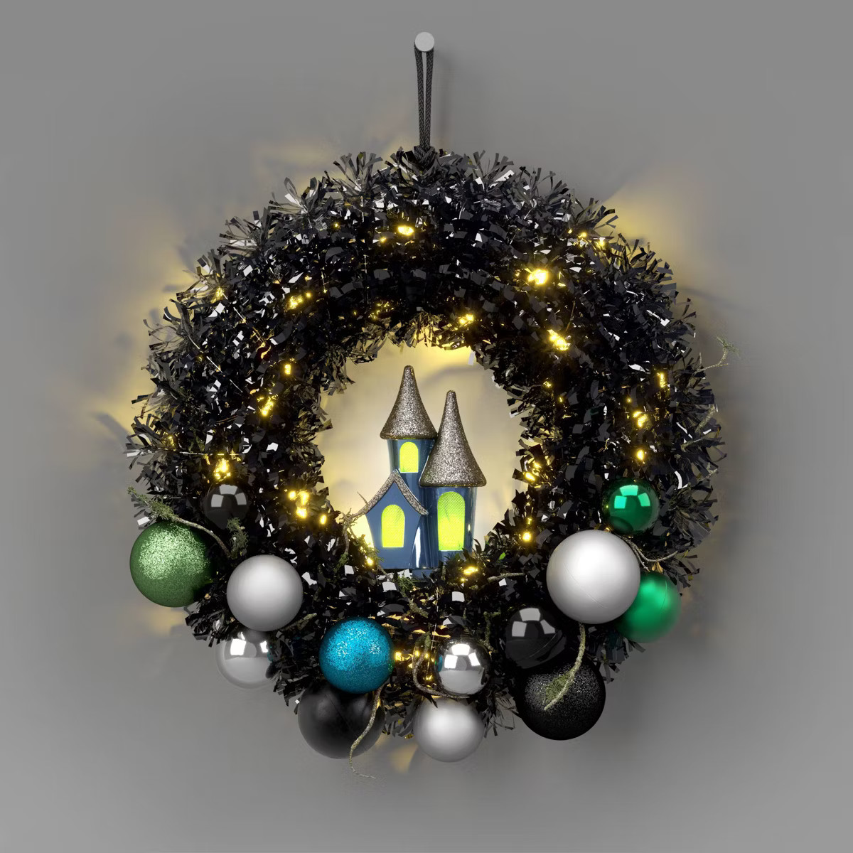 16" Lit Witchy Wreath with House Halloween Decorative Prop Black - Hyde and EEK! Boutique™ | Target