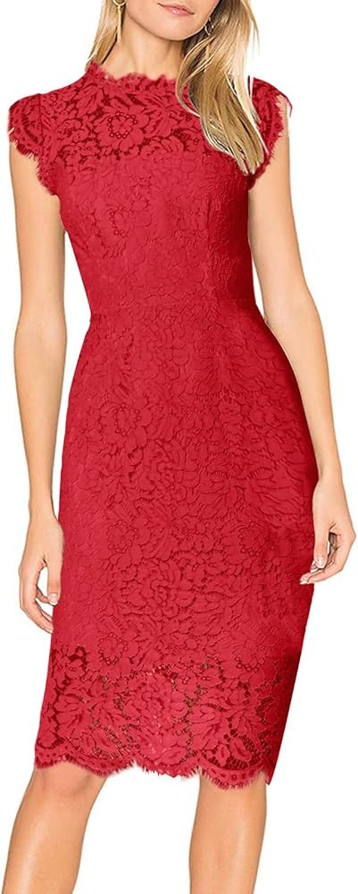 MEROKEETY Women's Sleeveless Lace Floral Elegant Cocktail Dress Crew Neck Knee Length for Party | Amazon (US)