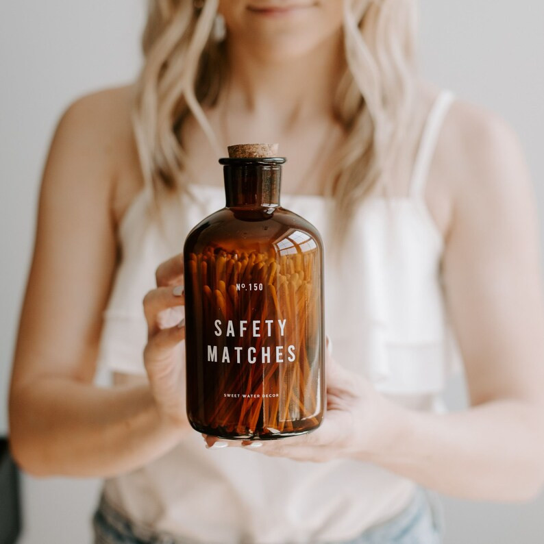 White Safety Matches Large Amber Apothecary Jar  Match | Etsy | Etsy (US)