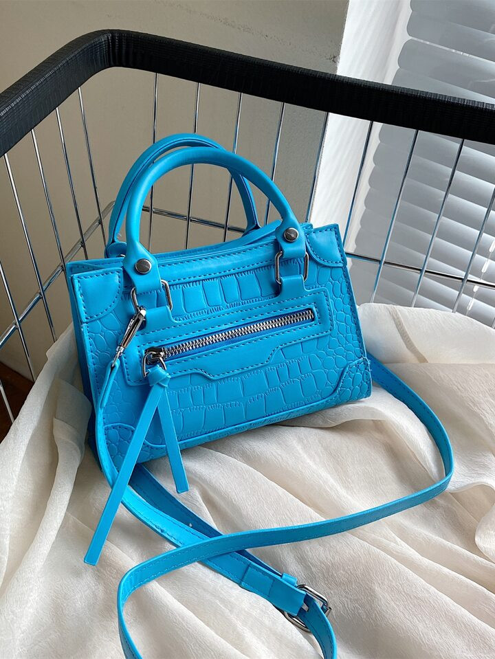 Vierkanten tas Mini Neon Blauw Krokodil reliëf | SHEIN