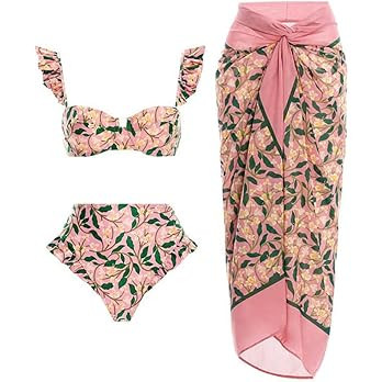 IBAKOM Three Pieces Swimsuits for Women with Matching Wrap Skirt Swim Top Tummy Control Bikin Bot... | Amazon (US)