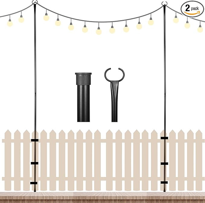 BIRDROCK HOME 2 Pack String Light Fence Poles for Outdoor Patio for Hanging String Lights | 9 ft ... | Amazon (US)