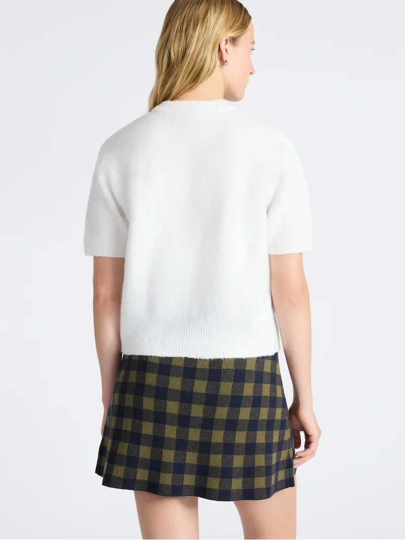 Free Assembly Women's Button-Front Bow Sweater with Short Sleeves, Midweight, Sizes XS-XXL | Walmart (US)