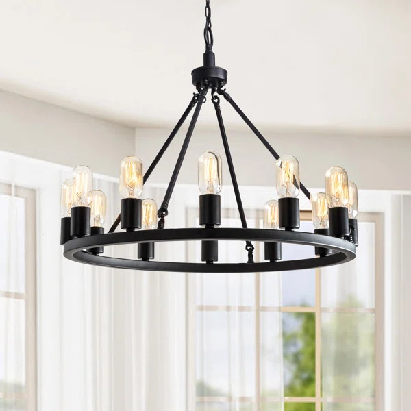 Dario 12 - Light Candle Style Wagon Wheel Chandelier | Wayfair North America