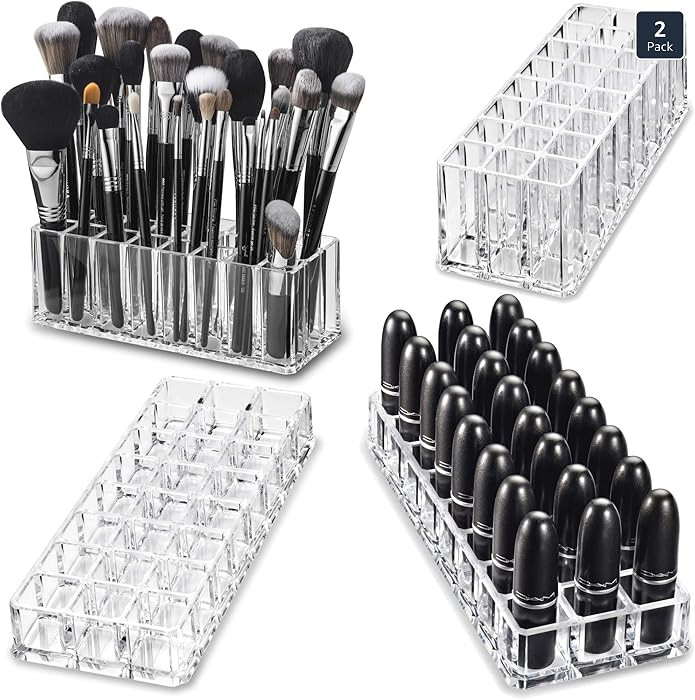 (Set) Acrylic Lipstick Organizer & Makeup Brush Organizer 48 Space Storage Refillable Container B... | Amazon (US)