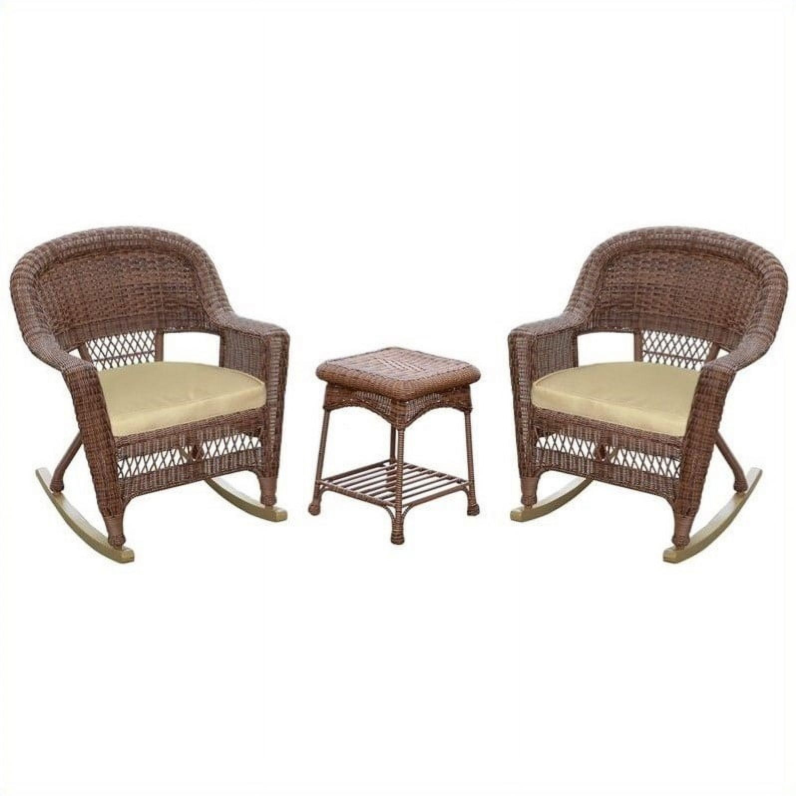 Jeco 3pc Wicker Rocker Chair Set in Honey with Tan Cushion | Walmart (US)