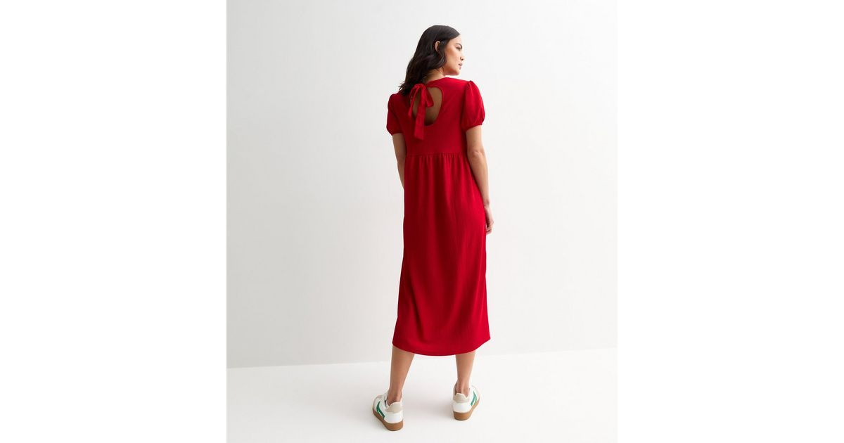 Red Crinkled Short Sleeved Midi Dress
						
						Add to Saved Items
						Remove from Saved Ite... | New Look (UK)