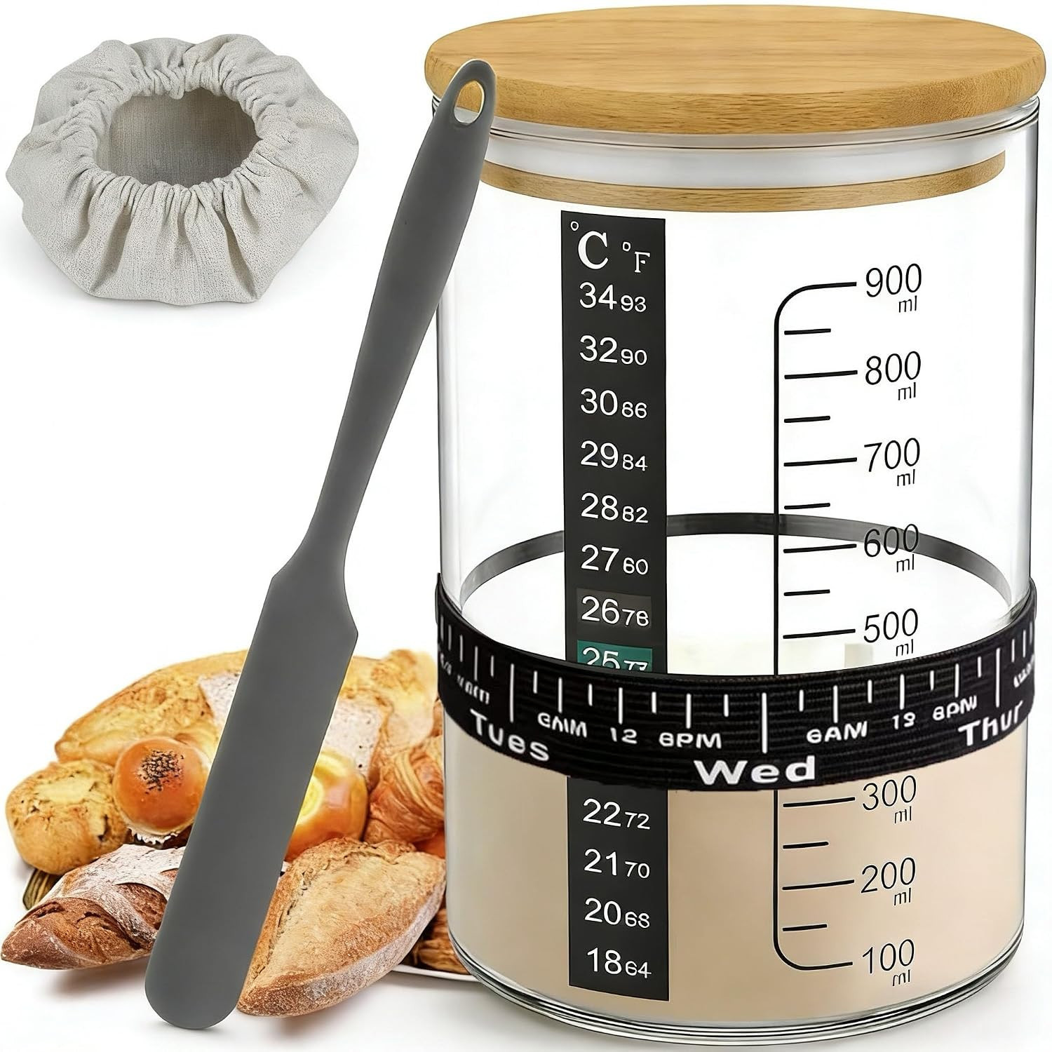 CHEFMADE 34 oz Sourdough Starter Kit with Funnel-Shaped Jar Silicone Cover Cloth Cover Thermometer Spatula and Feeding Guide for Beginner and | Lowe's