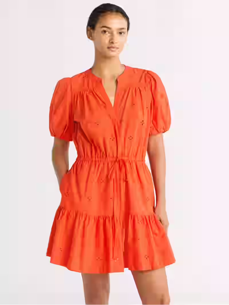 Free Assembly Women's and Women's Plus Cotton Eyelet Tiered Mini Dress with Puff Sleeves, Sizes X... | Walmart (US)