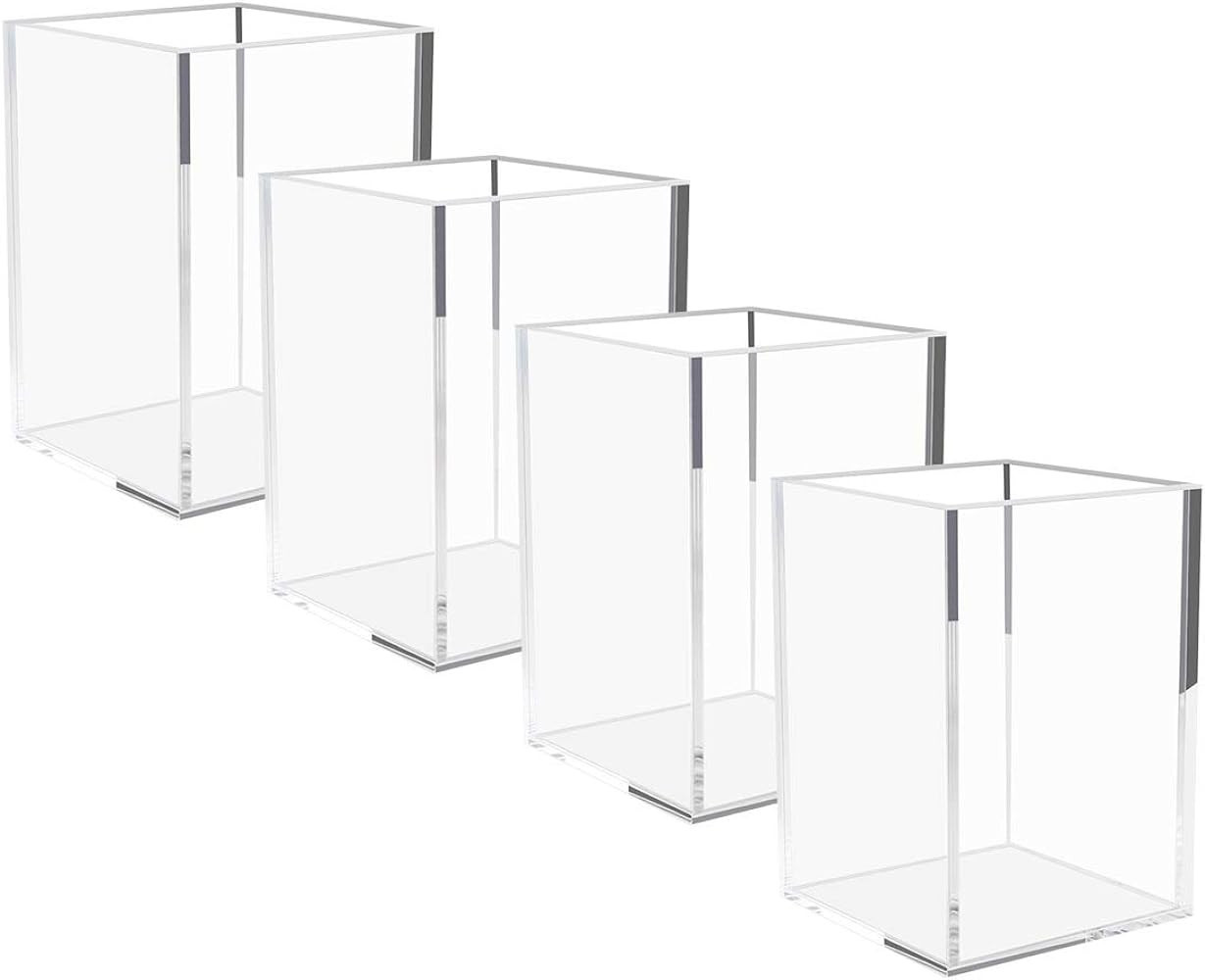 NIUBEE Acrylic Pen Holder 4 Pack,Clear Desktop Pencil Cup Stationery Organizer for Office Desk Ac... | Amazon (US)