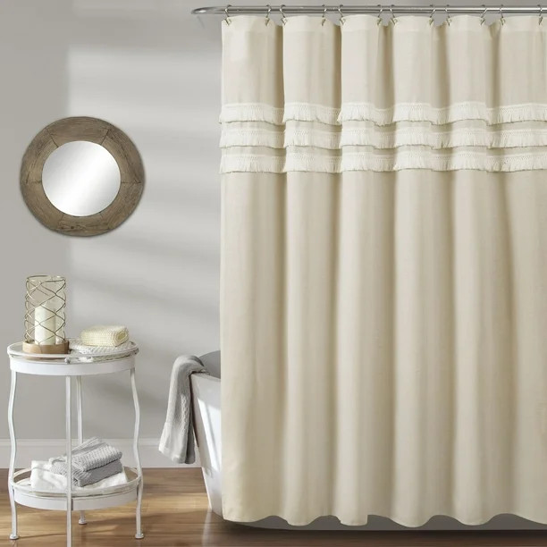 Lush Decor Ciel Tassel Lace Cotton Blend Shower Curtain, 72x72, Neutral, Single | Walmart (US)