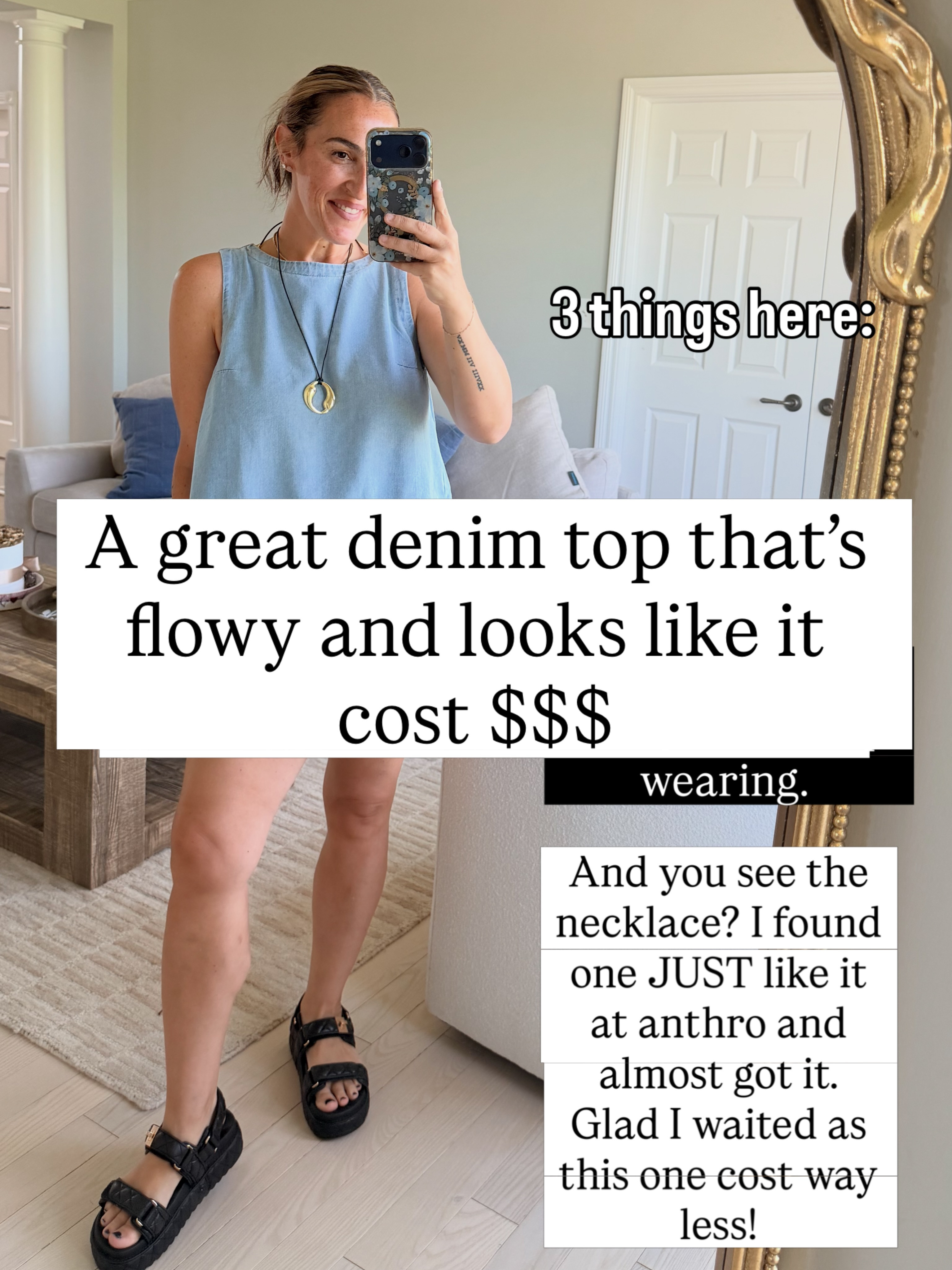 Wearing medium in all but you can size down in the top. 
#denimtop #summeroutfit 

 #LTKootd #LTKmomlife #LTKOver40