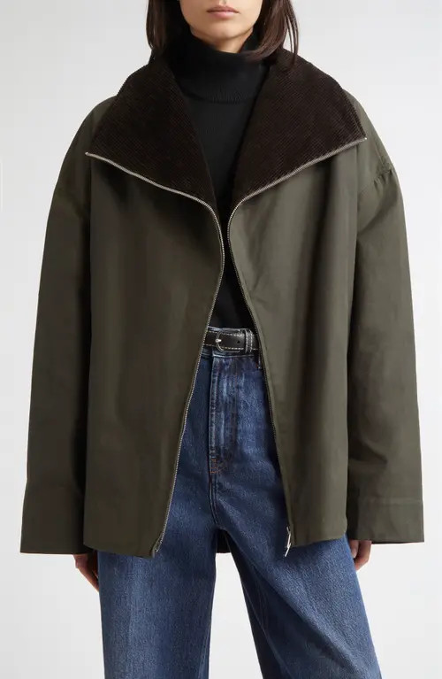 TOTEME Country Funnel Neck Waxed Cotton Jacket in Forest at Nordstrom, Size 6 Us | Nordstrom