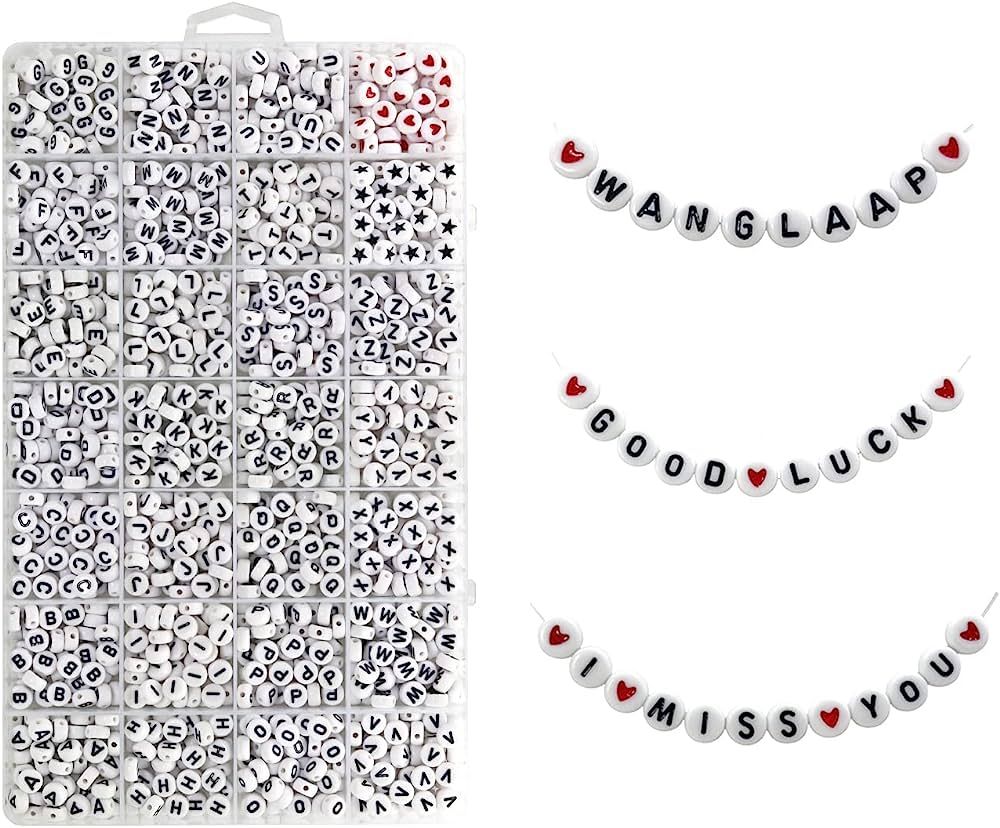 WangLaap 1450Pcs Letter Beads, Acrylic 4x7mm Round Letter Beads Kits, Alphabet Beads A-Z and Red ... | Amazon (US)