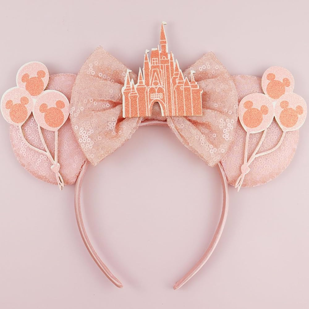 Mouse Ears Headband for Princess, Pink Castle Headbands Halloween Costume, Sequin Bows Headwear H... | Amazon (US)