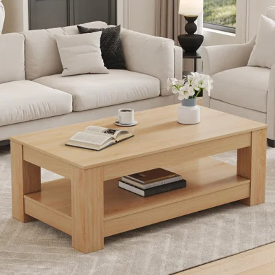 A modern and practical Natural Wood coffee table. The double layered coffee table is made of MDF material. Suitable for living room, bedroom, and stud | Wayfair North America