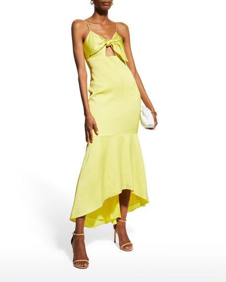 Aidan by Aidan Mattox Tie-Front High-Low Flounce Dress | Neiman Marcus