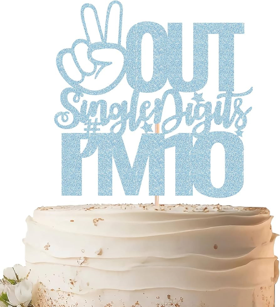 Out Single Digits I'm 10 Cake Topper - Light Blue Glitter 10th Birthday Cake Decoration Supplies ... | Amazon (US)