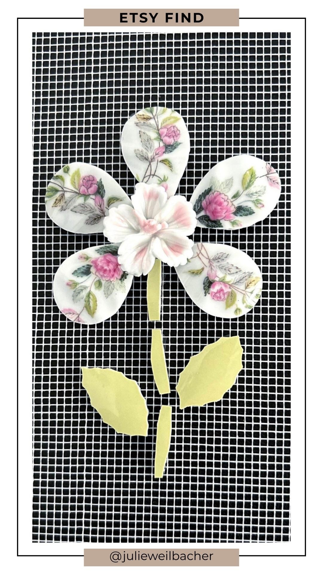 If spring could be a mosaic focal point, this would be it. 🌼 These floral mosaic pieces are perfect for spring-inspired projects like flower pots, garden art, mirrors, or wall art. A dream for pique assiette lovers, mixed media artists, and anyone who loves working with floral elements. The fact that it comes mounted on mesh gives you a major head start on your design...pair it with more broken plates, glass tile, or ceramic accents and let it shine.

For mosaic tips, tutorials, inspiration, and so much more please visit my YouTube channel: YouTube.com/julieweilbacher. Follow @julieweilbacher on Instagram for all things mosaic art.

#springdecor #mosaicart #flowercrafts #mixedmediaart #floralart #craftsupplies #handmadehome #plateart #etsy

#LTKSeasonal #LTKHome