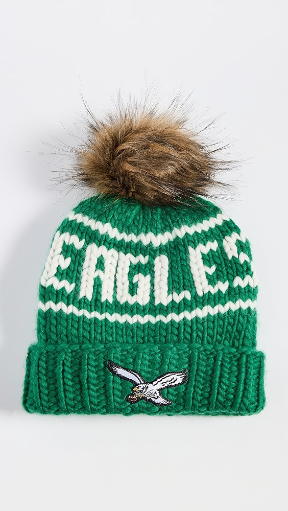 Lele Sadoughi Kelly Green Retro Eagles Beanie with Faux Fur | Shopbop | Shopbop