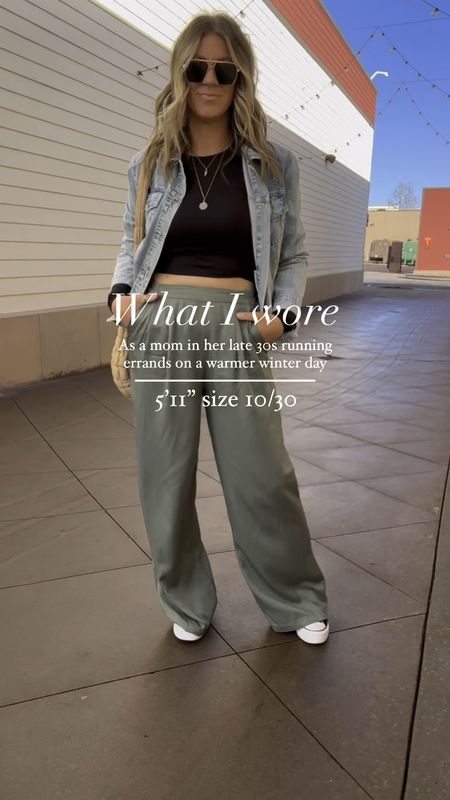 Warmer winter day outfit
Black top - large, skims “look for less”
Denim jacket - sized up (xl) available in lengths
Trousers - 8 tall, also available in reg and curve (can size down if in between)
Sneakers - sized down half (10.5) run big


#LTKmidsize #LTKSeasonal #LTKVideo