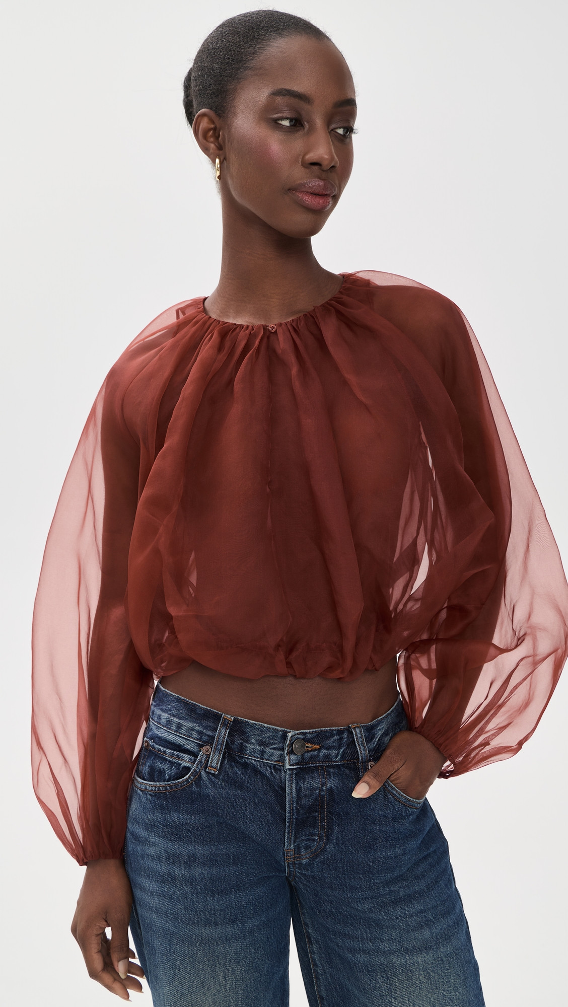 FRAME The Sheer Balloon Blouse Paprika XL | Shopbop