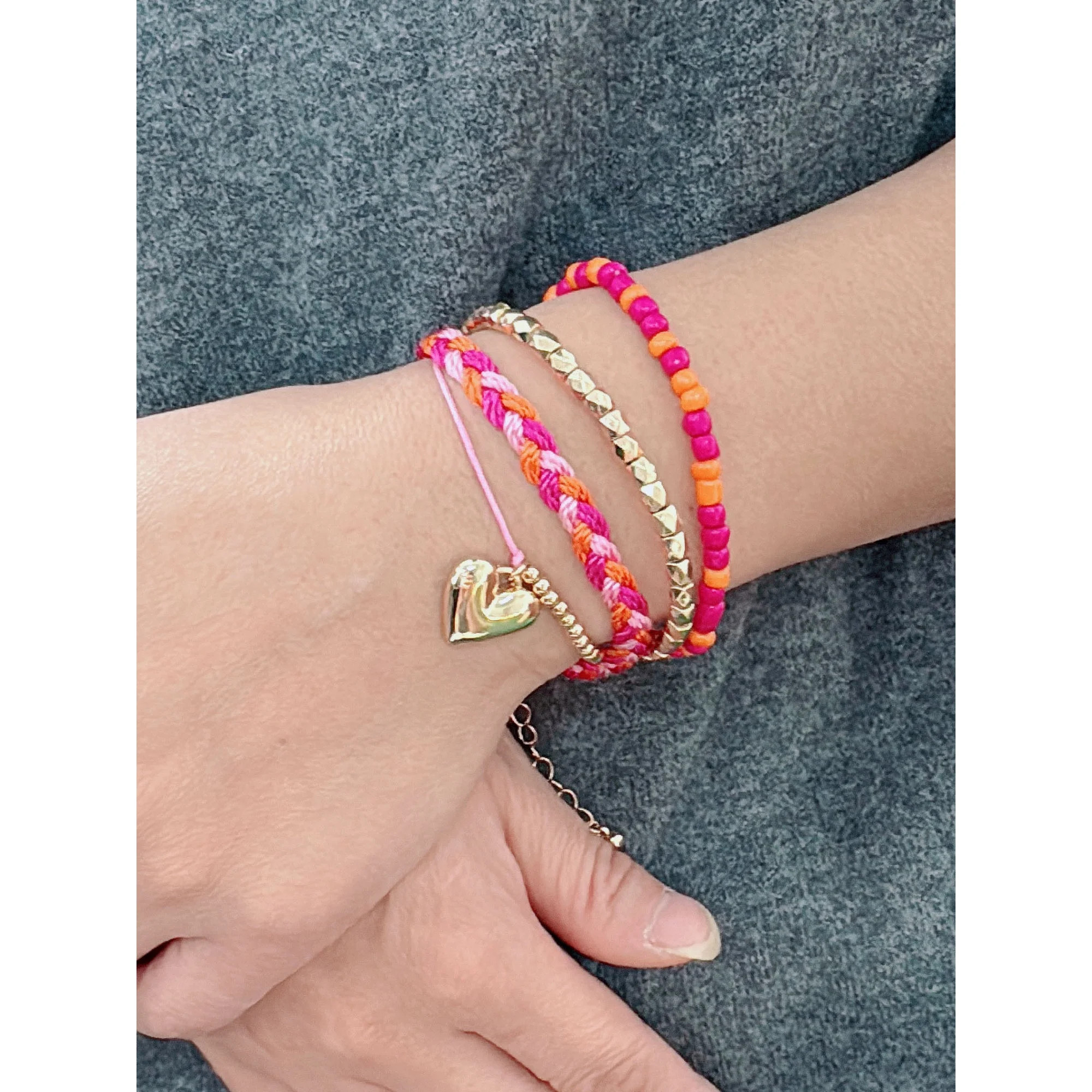 No Boundaries Women's Assorted Gold Plated and Pink Bracelets with Heart and Hammered Circle Char... | Walmart (US)