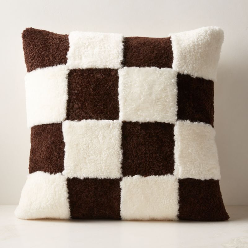 Shae Brown and White Sheepskin Fur Throw Pillow with Down-Alternative Insert 23'' | CB2 | CB2